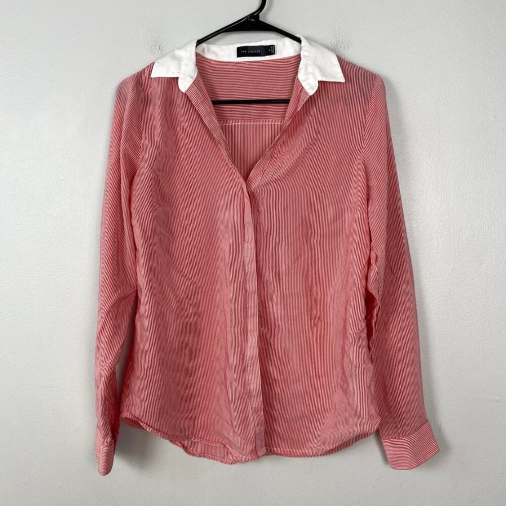 The‎ Limited Red Pinstripe Button Down Shirt Contrast Collar Office Size Small